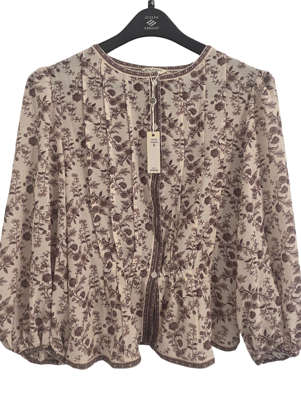Max Studio Taupe and Brown Floral Peasant Blouse